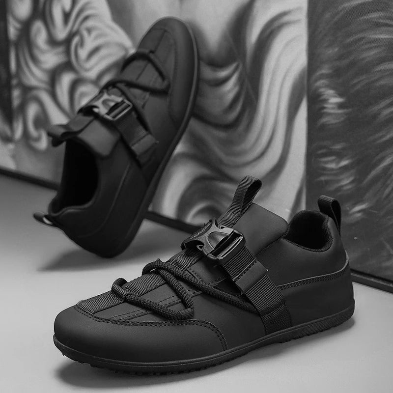 2025 Fashionable Men's Shoes Men Vulcanized Sneakers Leather Casual Shoes Slip-On Walking Travel Shoes Flat Bottomed Work Shoes