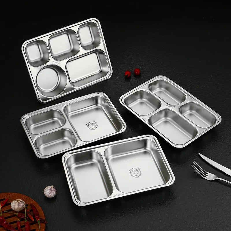 Kitchen Stainless Steel Divided Dinner Storage Tray Thickened Compartment Plates for Food Serving Organization Lunch Container