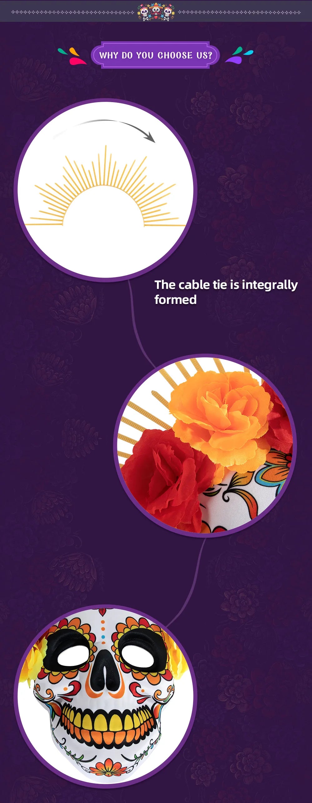 Halloween Mexican Day of The Dead Mask Full Mask Eye Mask Halloween Party Mask Headwear Three-dimensional Skull Mask Cosplay