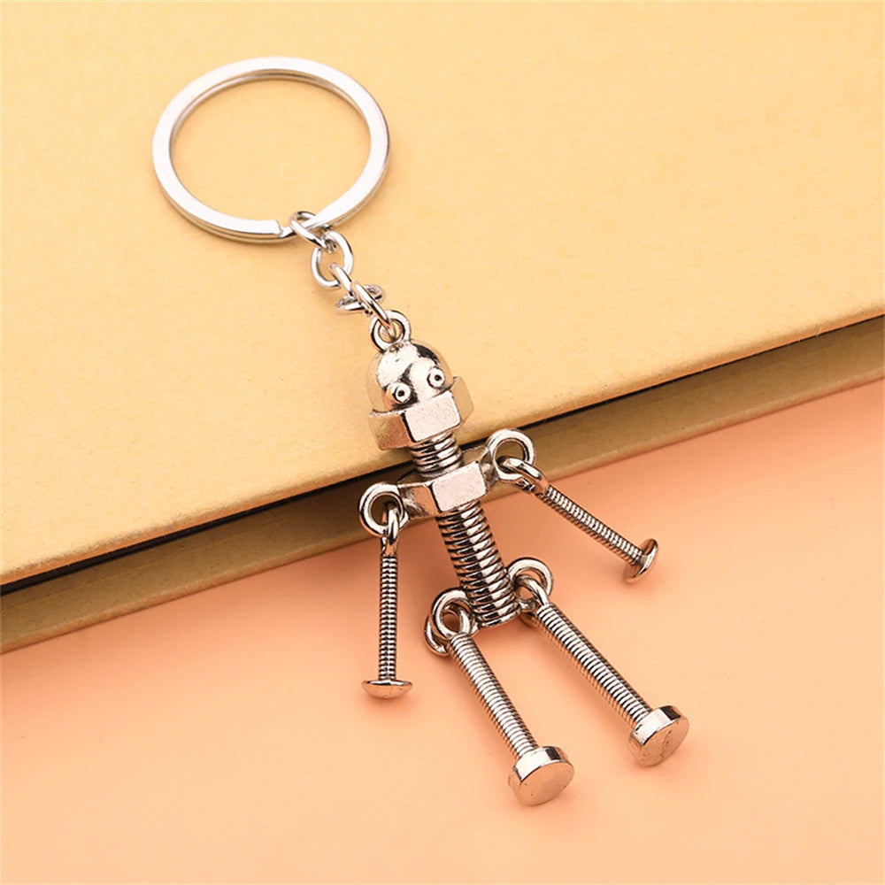 Funny Robot Keychain Metal Screw Body Keyring for Men Couple Bag Pendant Car Key Holder Accessories Creative DIY Gifts