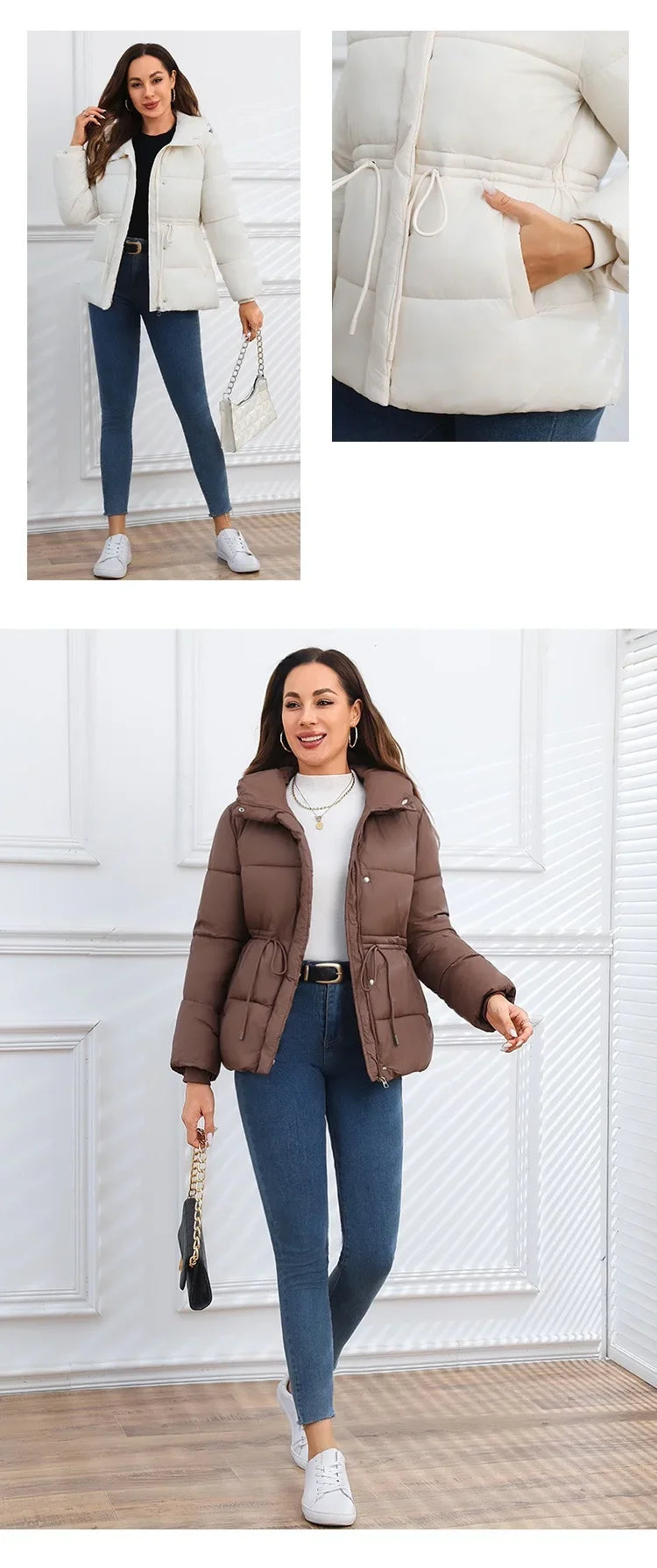 Women's Winter Tops Jacket Cotton Coat Waist Drawstring Hooded Large Size Warm Thickened Vintage Leisure Designed Soft Versatile