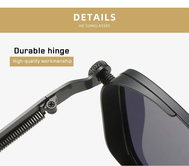 Men Driving Sunglasses Vintage Steampunk Square Sunglasses Metal Frame with Spring Hinges Women Eyepiece Trendy Driver Glasses
