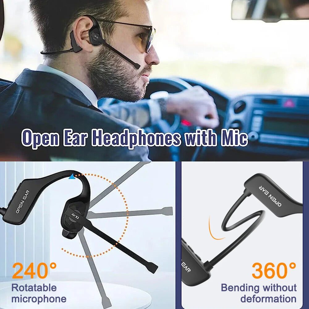 Open-Ear Headsets with Noise Canceling Microphone Wireless Bluetooth Air Conduction Headphones for Trucker Office Call Center
