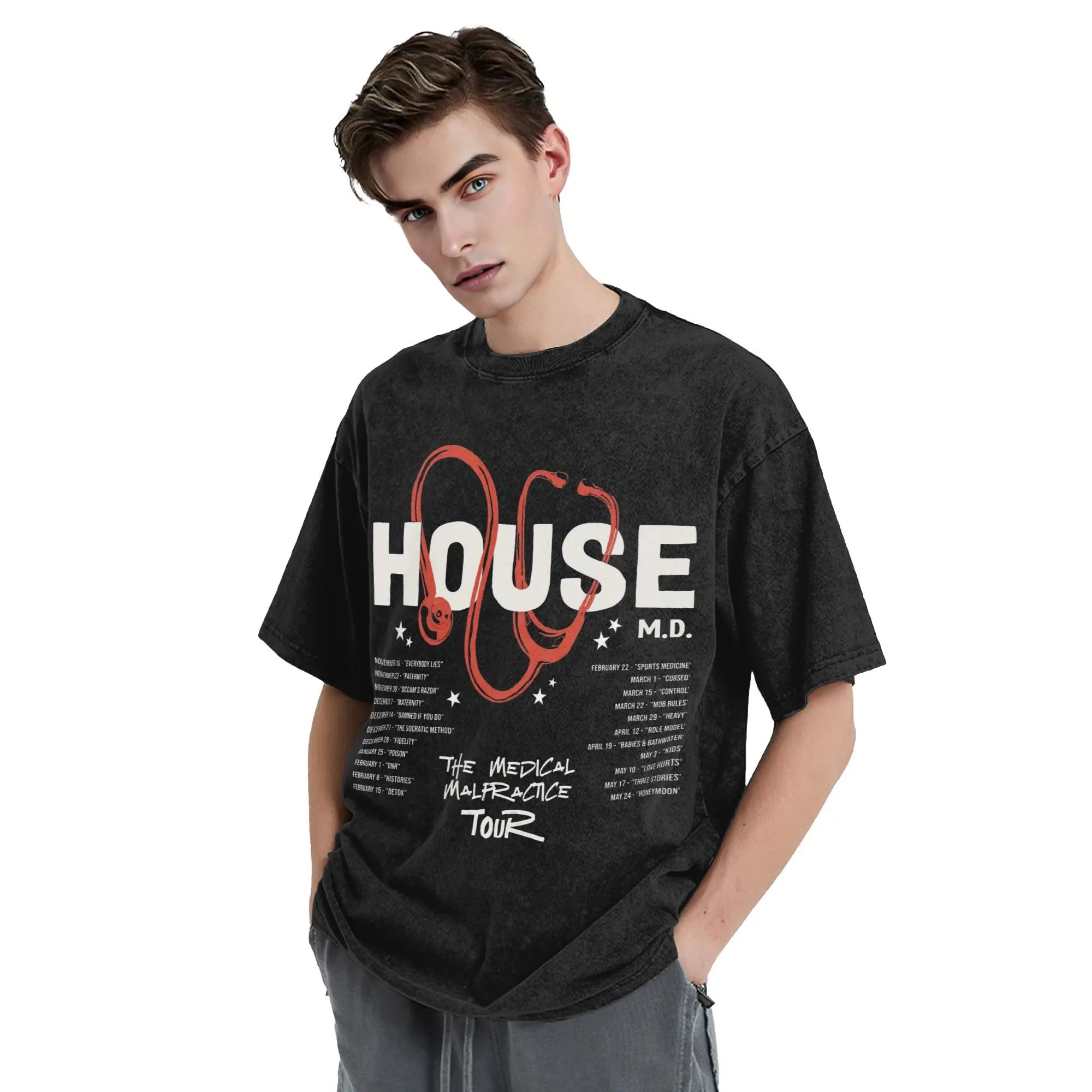 House MD Tour Washed T Shirts Streetwear Hip Hop Retro T-Shirts  Tees Tops for Men Women Short Sleeve High Street Summer
