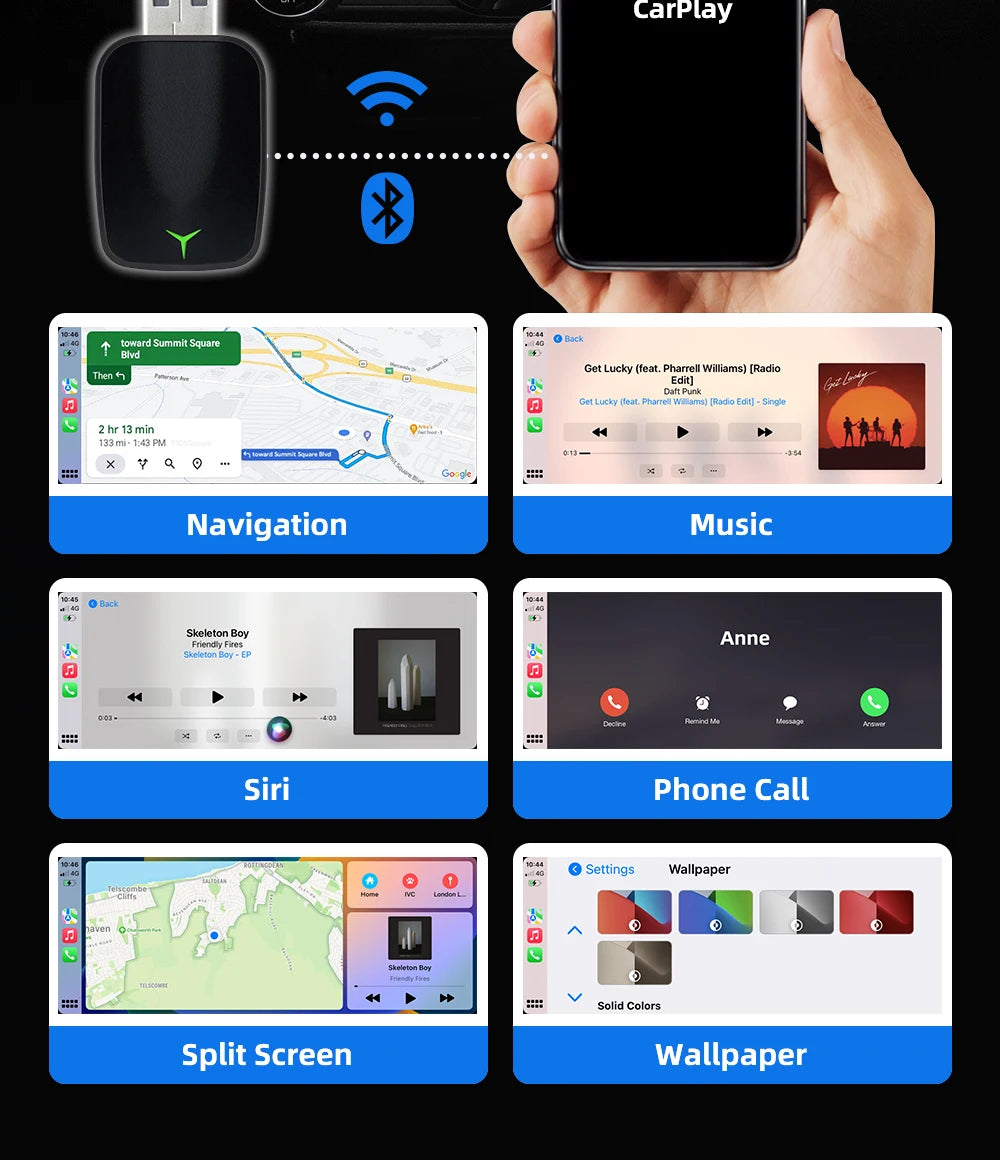 New Wired To Wireless Carplay Android 2 In 1 Automatic Adapter Car Gadget Smart Box Plug and Play 5Ghz Wifi Fast Connection