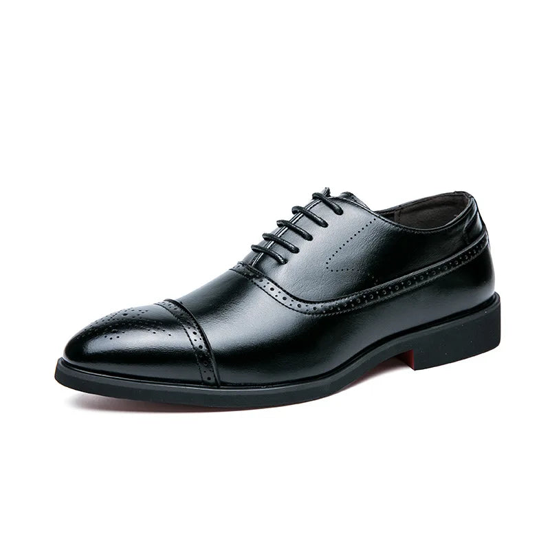 Men's Dress Shoes Red Sole Leather Shoes Pointed Party Shoe Lace-up Office Oxfords Casual Wedding Shoe Retro Business Men Shoes