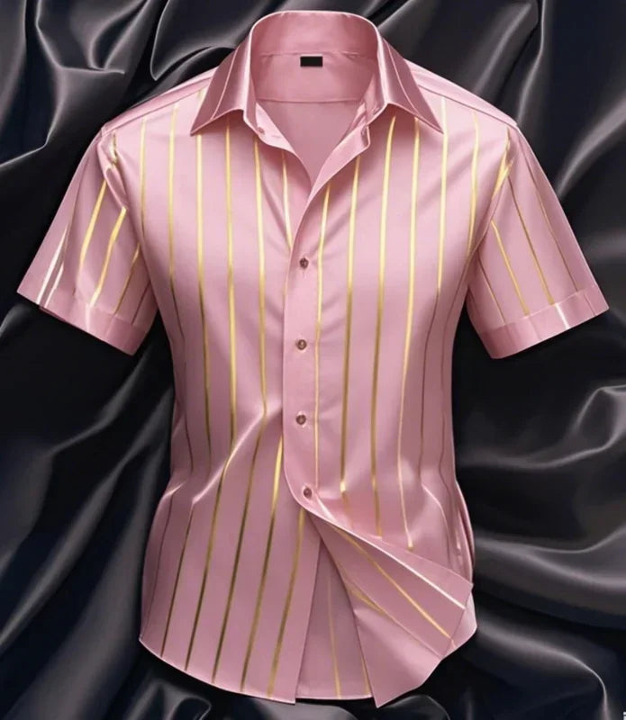 Men's fashion striped shirt, elegant casual comfortable breathable, short sleeves, lapel buttons, soft and comfortable material