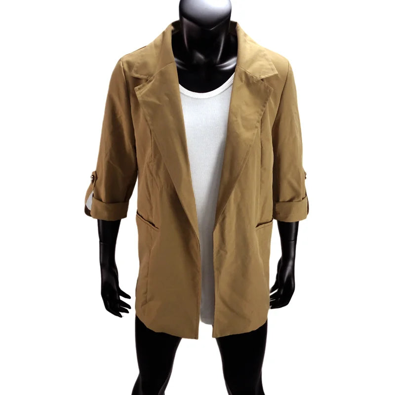 Women's Jacket Spring Summer New Arrivals Roll-up Cuffs Outerwears Lined Open Stitch Thin Jackets for Streetwear Womans Clothing