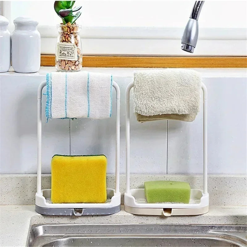 Kitchen Solid Color Simple Storage Rack Towel Sponge Drain Racks Rag Dishcloth Hanging Rack Soap Holder Sink Desktop Organizer