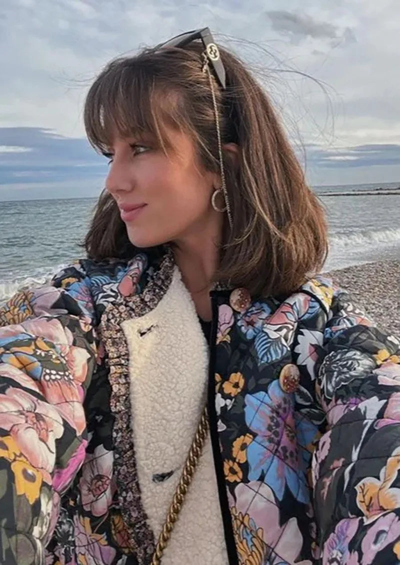 Printed Women's Jacket Autumn Quilted Double-sided Cotton Jacket Cardigan Long-sleeved Cashmere Jacket Elegant Women Streetwear