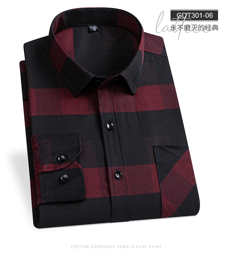 Men's Fashion Shirts Casual Slim Plaid Striped Men Clothing Business Social New Button Young And Middle-Aged Formal Long-Sleeved
