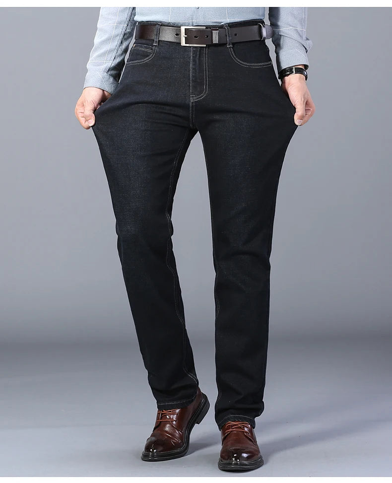 Classic black men's jeans Straight leg baggy plus size pants Wear comfortable dark pants Thin pants for dad gift dad pants