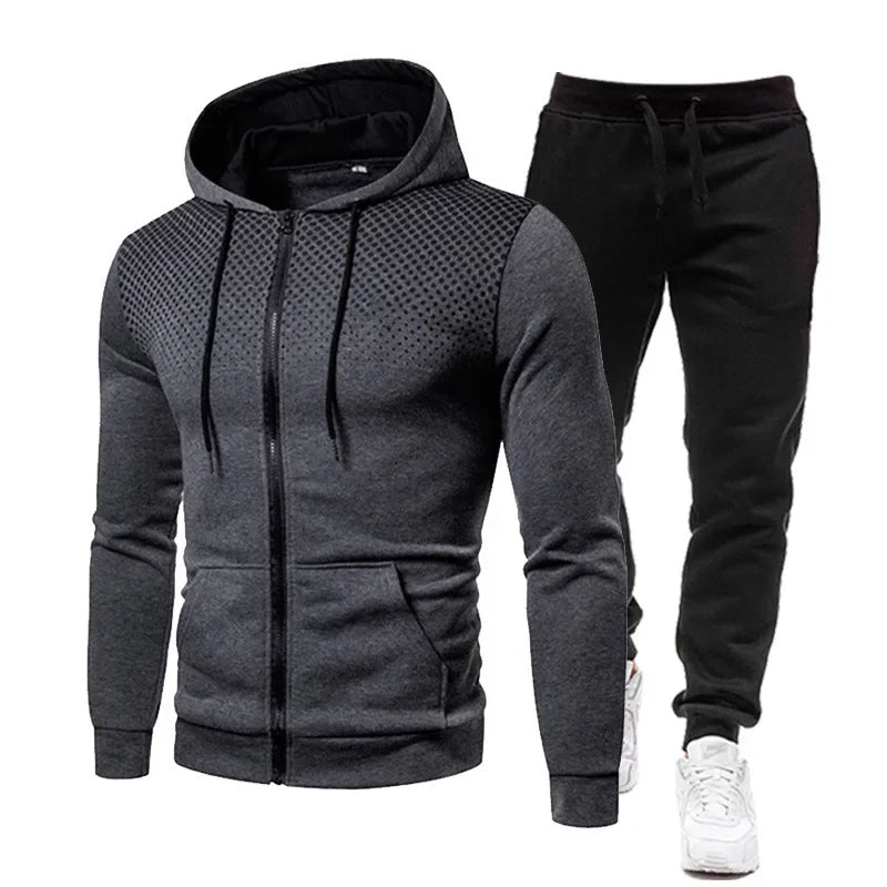 Men's Fashion Print Tracksuit  Zipper Hooded Sweatshirt & Sweatpants Casual Fitness Jogging Sports Two-Piece Suit