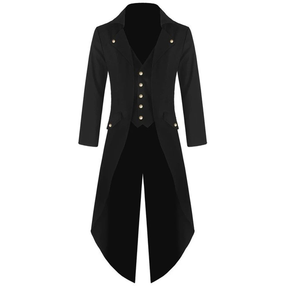 Mens Jacket Men Tailcoat Victorian Black Breathable Costume Long Jacket Mens Punk Steampunk Clothes Comfortable Retro