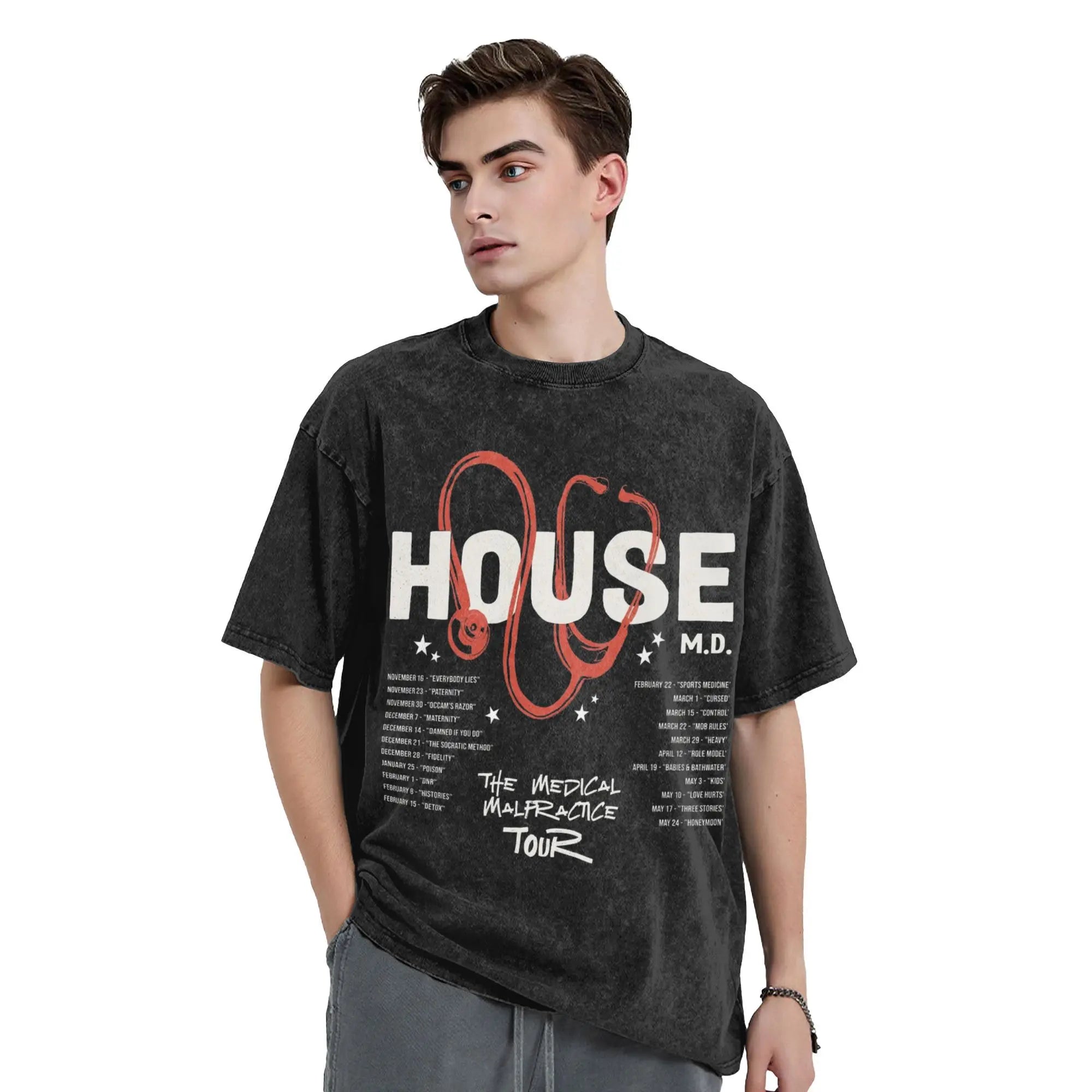 House MD Tour Washed T Shirts Streetwear Hip Hop Retro T-Shirts  Tees Tops for Men Women Short Sleeve High Street Summer