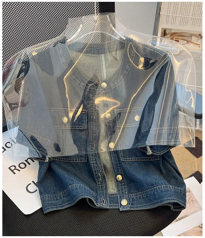 Streetwear Women's Denim Jackets Short Sleeve Summer Jean Jacket Outwear Ropa Mujer Fashion Retro Vintage Coat Cropped Tops