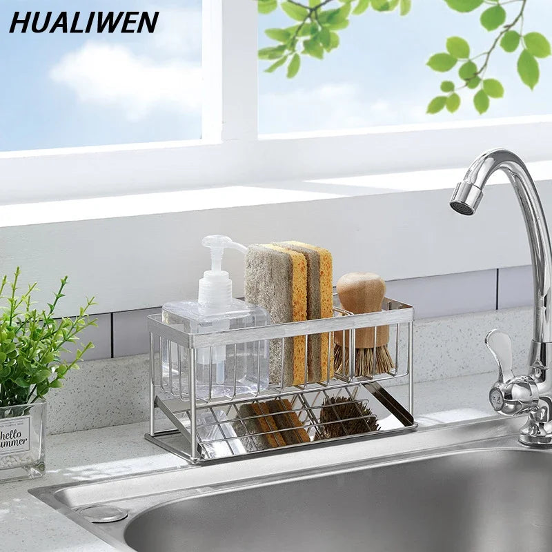 Kitchen Space Stainless Steel Sink Drain Rack Sponge Storage Holder Soap Drainer Shelf Basket Organizer Kitchen Accessories