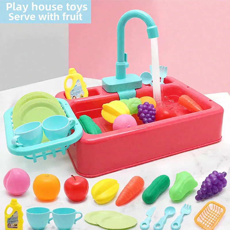Kid Toddler Children's Kitchen Dishwashing Toy Circulating Water Electric Pretend Play Housework Dishwasher Sink Educational Toy