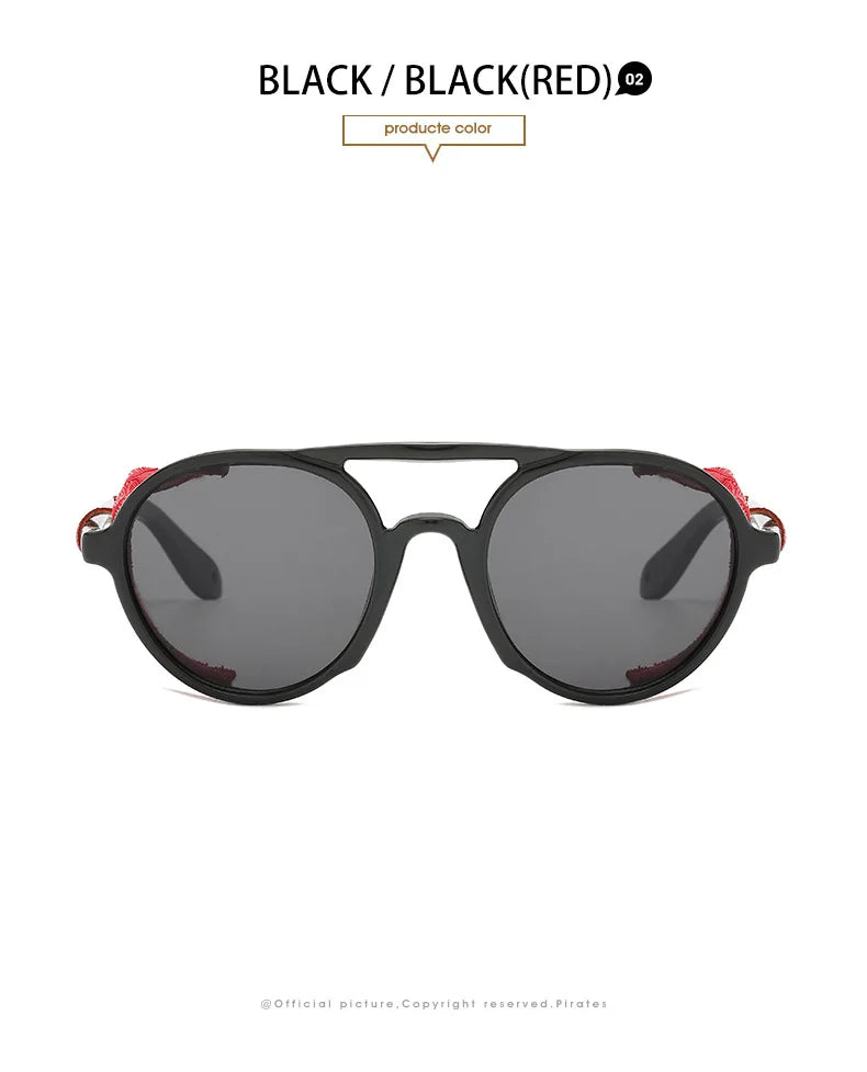 2022 Steampunk Googles Men Retro Punk Round Sunglasses Brand Design Double-bridge Windshield Hiking Driving Shades Eyewear UV400