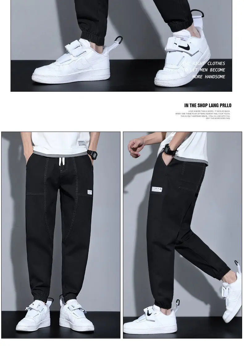 Men's Jeans Korean Fashion Loose Spring Autumn 2022 New Style Tied Leg Track Men's Casual Workwear Harem Streetwear Pants Men