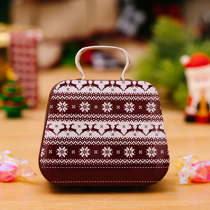 Christmas Decoration 2024  Metal Box Handbag Shape Tin Jar Jewelry Storage Case Kids Gift Can Storage Boxes Xms Party Decors