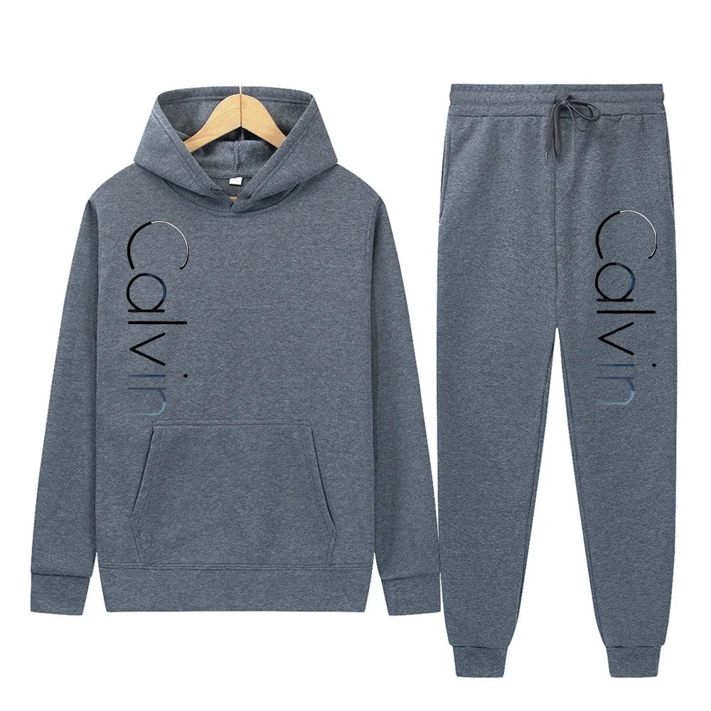 Men Tracksuit 2 Pieces Sets Hooded Sweatshirt +Drawstring Pants Male Hoodies Running Sportswear Men Women Autumn Sportwear