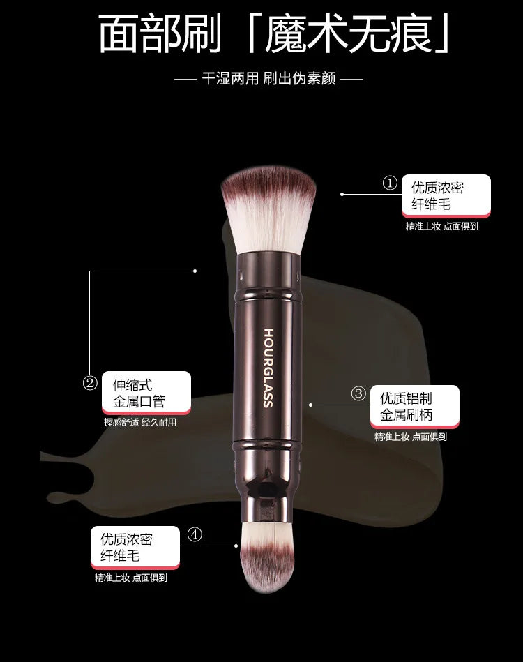 Double ended Complexion brush Foundation Makeup brushes Powder Make up brush Professional Cosmetic tool metal handle with case