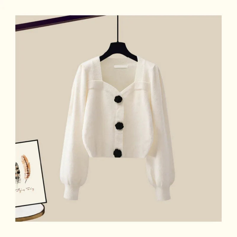 Autumn Winter Knitting Dresses Set Women High Street Slim Long Dress + Cardigan Female Outfits Elegant Sweater Two Piece Suit