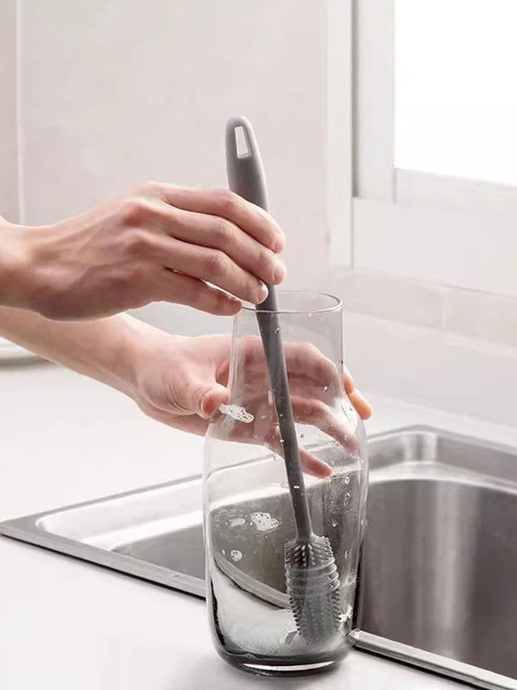 Silicone Milk Bottle Brush Cup Scrubber Glass Cleaner Long Handle Drink Bottle Clean Brush Kitchen Cleaning Tool