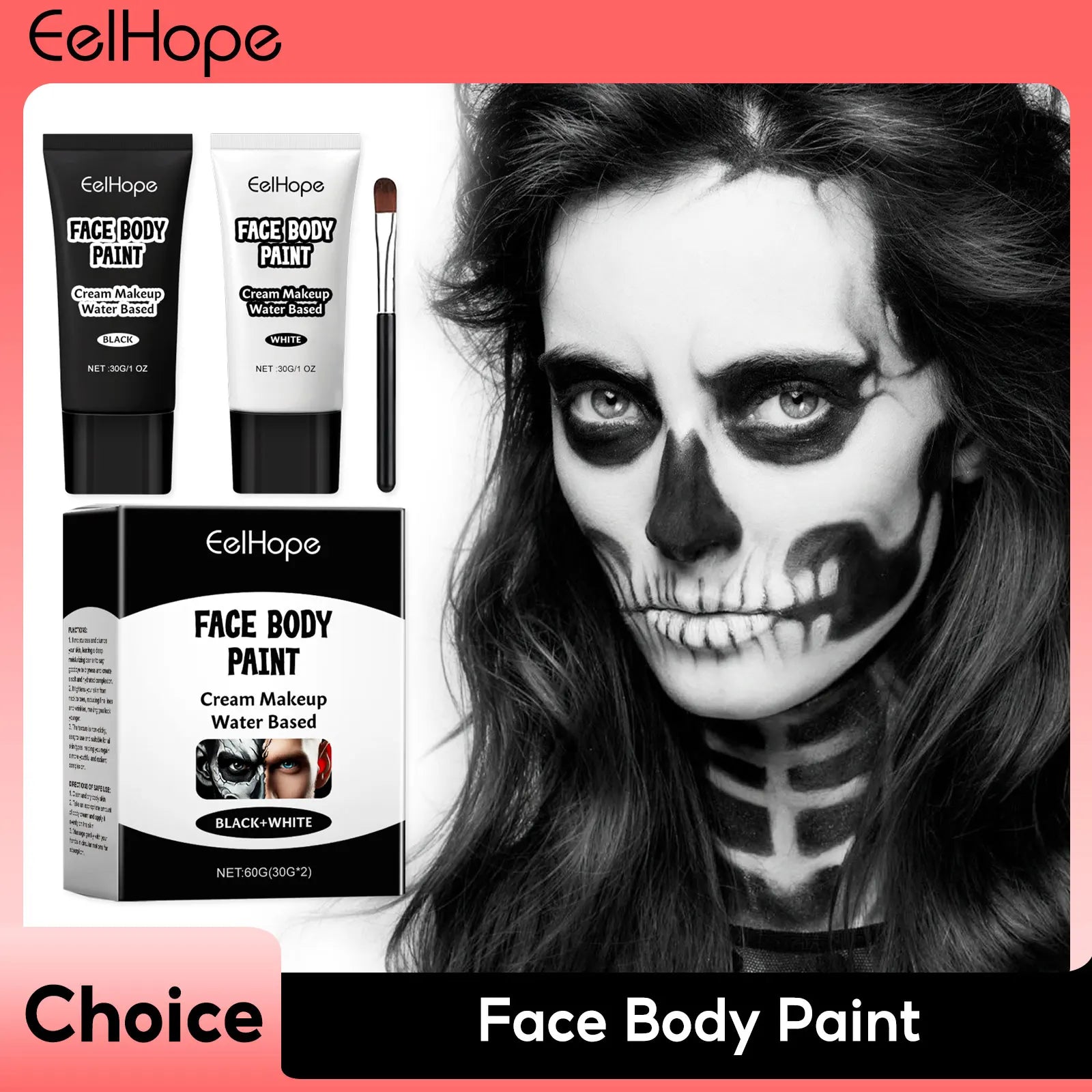 Halloween Black White Eyes Face Body Paint Full Coverage Lighweight Foundation Clown Joker Makeup Waterproof Cream Oil Cosplay
