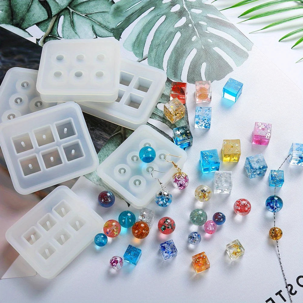 A Set of Four Crystal Ball Beads Making Silicone Mold，ApplicableDIYMaking Bracelet、Necklace、Keychain、Pendant、Jewelry and Epoxy R