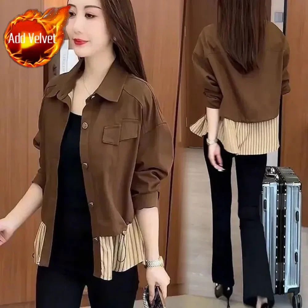 Jacket for Women Splicing Coats Woman Short Loose Long Sleeve Luxury Cheap New in Outerwears Clothing Promotion 2025 Trend Offer
