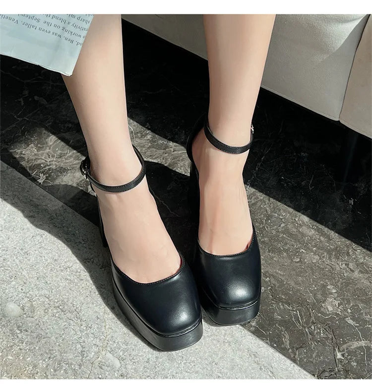 Outdoors Women's Shoes Platform Solid Color New 2024 Hot Sale summer Shallow Mouth Buckle Round 9cm high heels Shoes for Women