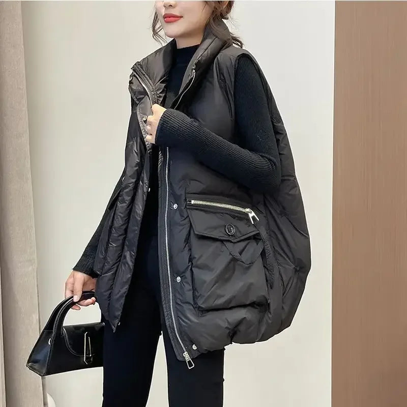 Winter Jackets Vests for Women 2024 Chalecos Para Mujer Plus Size Fashion Casual Korean Style Padded Parkas Pockets Long Coats