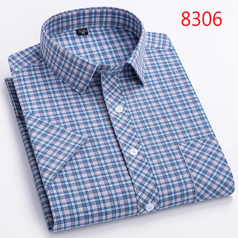 New Casual Shirts For Men Cotton Plaid Short Sleeve Elegant Business Dress Smart Summer Men Clothes England Fashion Top Shirts