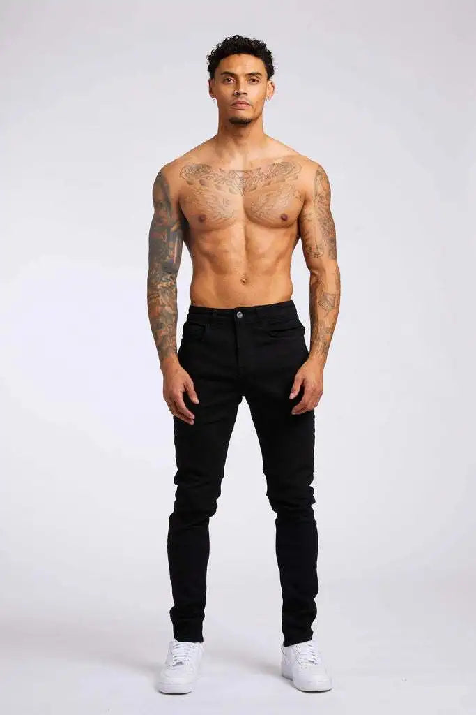 2025 New style denim men's pants, Instagram trend, black slim-fit high-waisted denim jeans for men