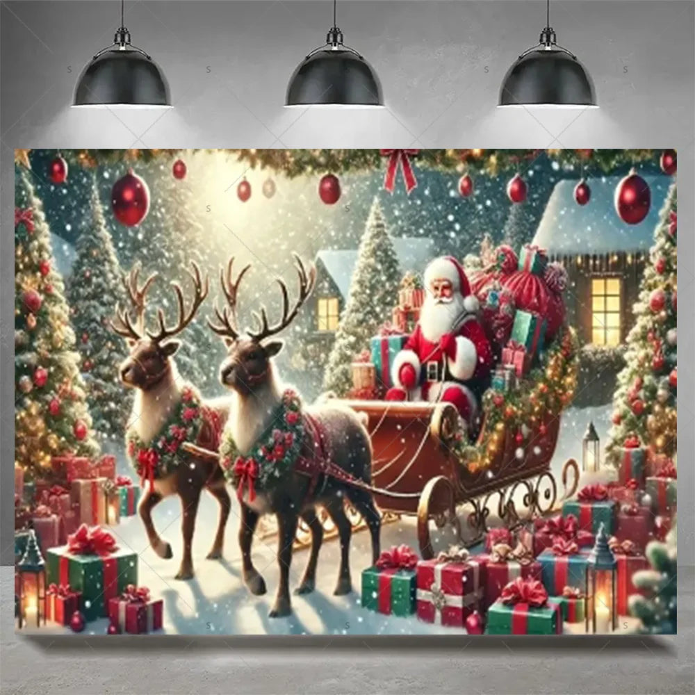 Christmas Party Decoration Winter Fireplace Xmas Tree Background Baby Shower Supplies Banner Photo Prop Backdrop Children Gift