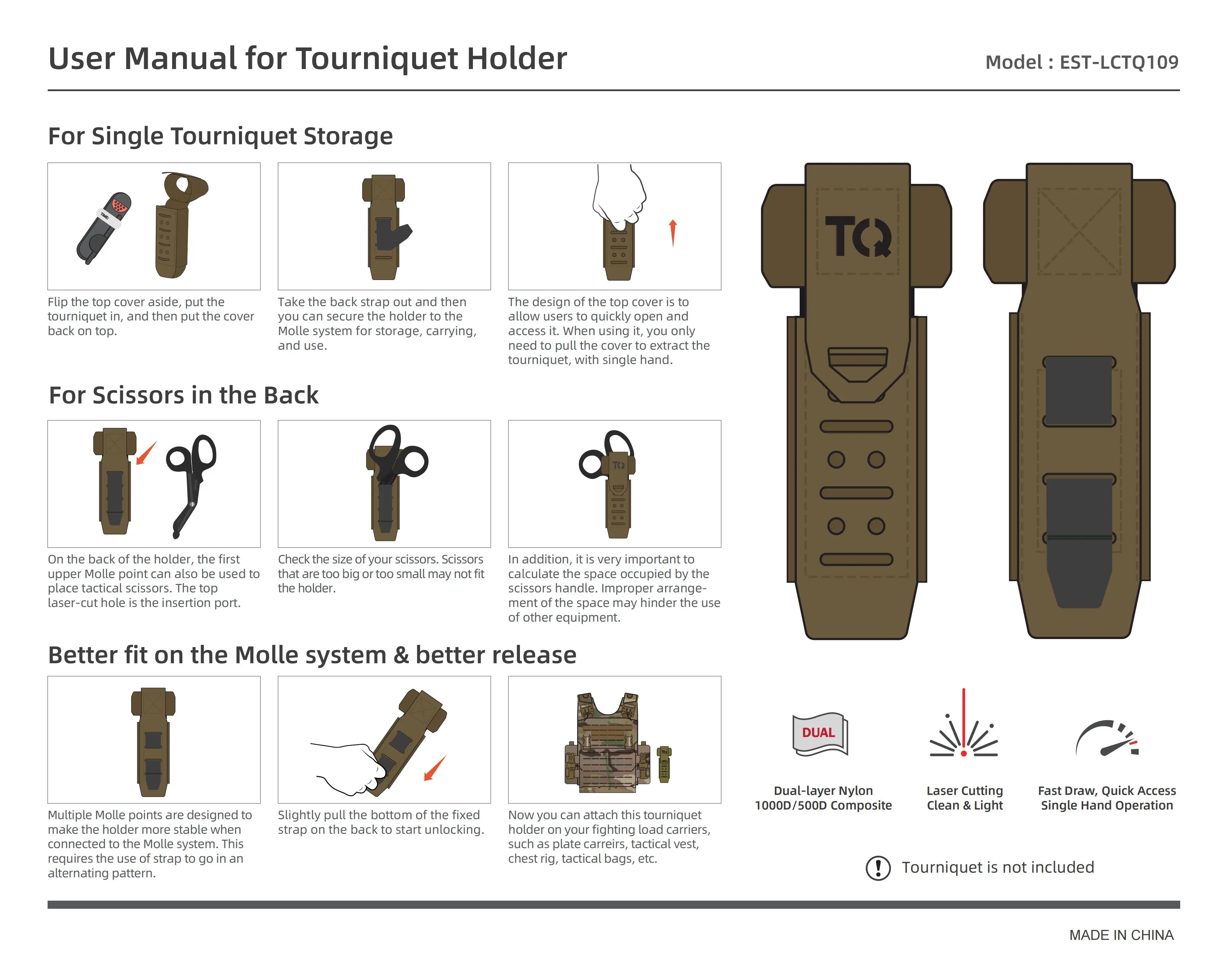 TQ Tourniquet & Trauma First Responder Shear Pouch Holder MOLLE PALS Duty Belt Loop EMT EMS