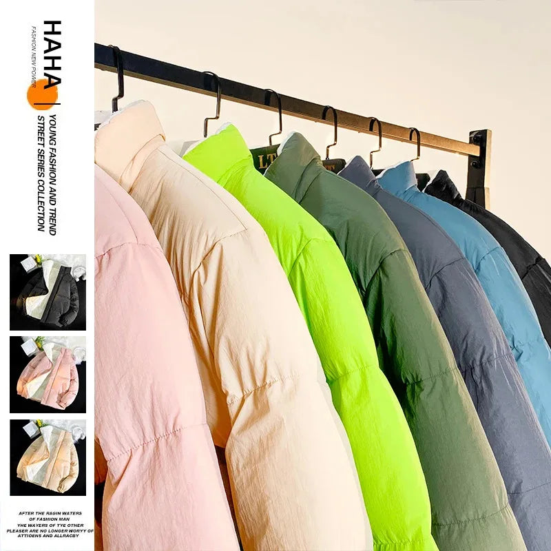 Down jacket men's handsome bread jacket Hong Kong style loose collar and velvet ins assorted bread jacket