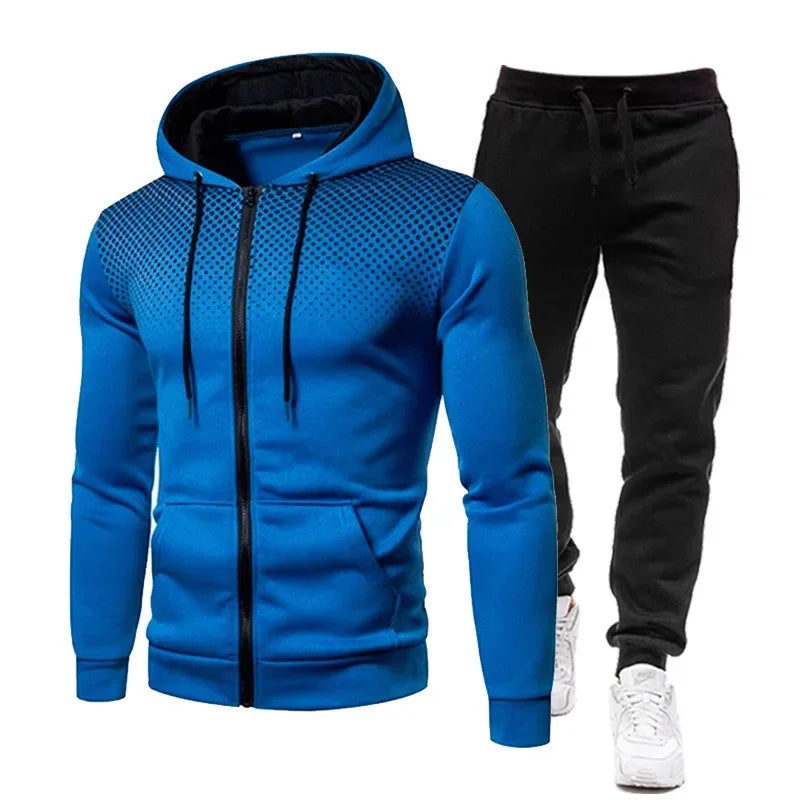 Men's Fashion Print Tracksuit  Zipper Hooded Sweatshirt & Sweatpants Casual Fitness Jogging Sports Two-Piece Suit
