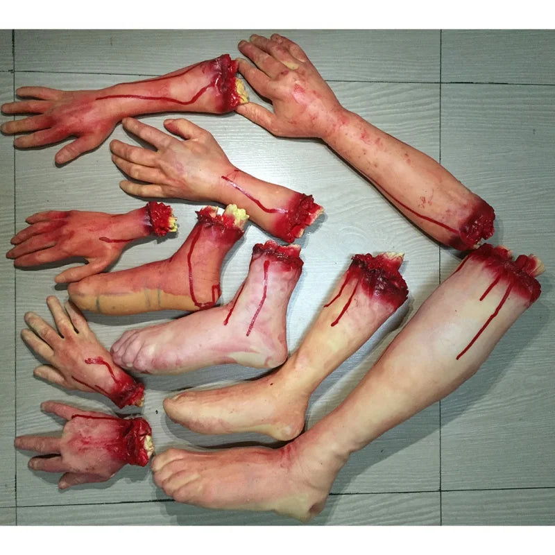 Halloween Props Horrible Blood Broken Fake Limbs Fingers Legs Arm Feet Latex Tricky Toys For Haunted House Decorations