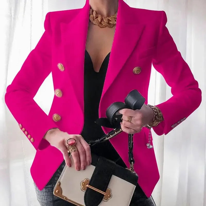 women suits jacket Women's Notched Lapel Double Breasted Blazer Suit Long Sleeve Buttons Casual Work Office Jacket Blazers