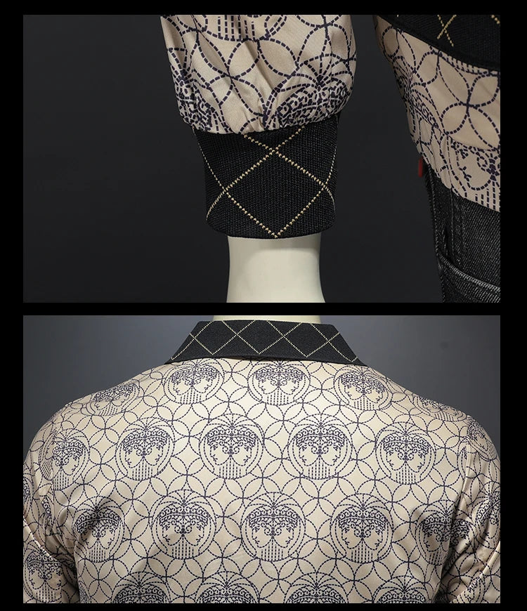 High Quality Printed Jacket for Men Autumn Winter Luxury Casual Business Lapel Jacket Social Streetwear Windbreaker Coat 5XL