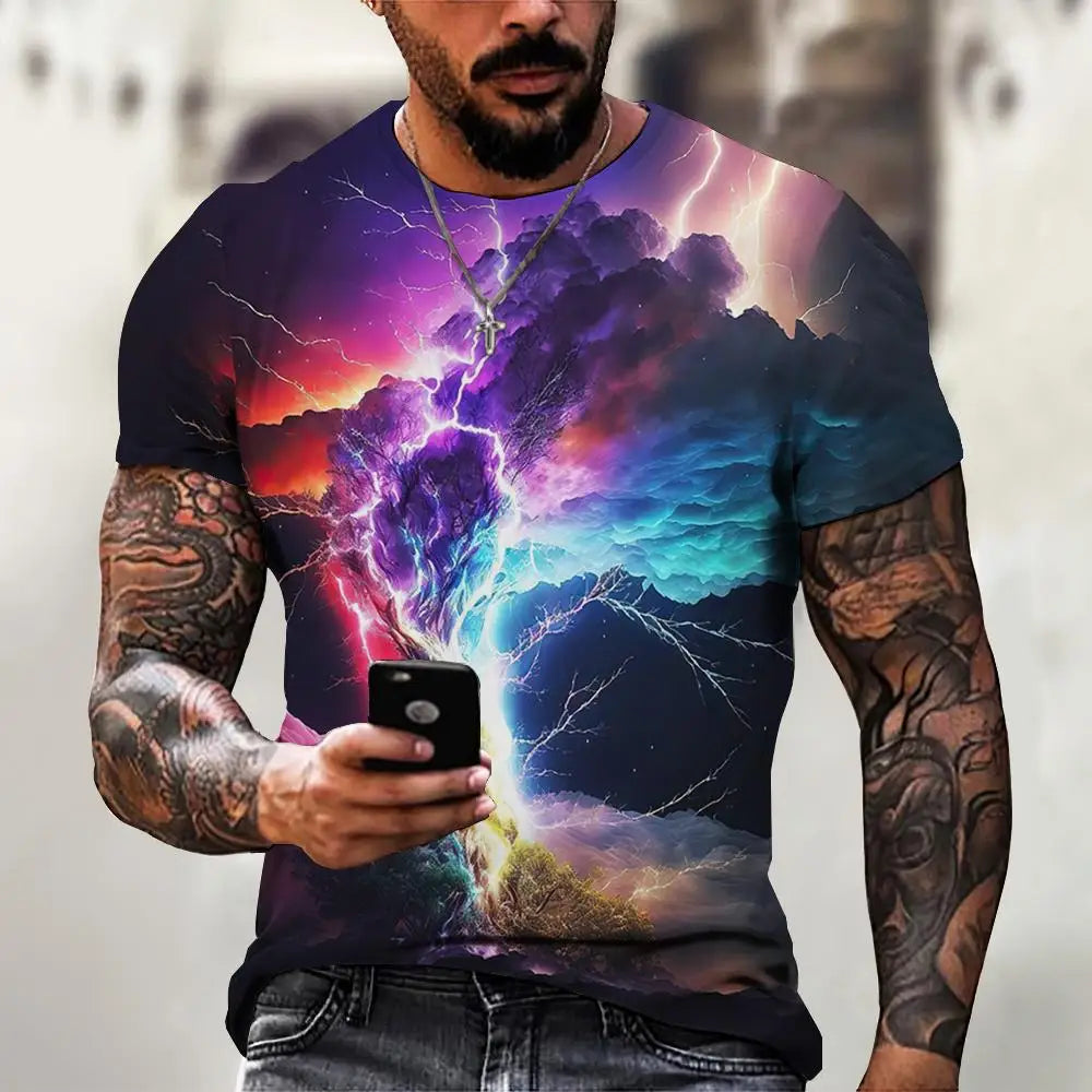 Fashion T-Shirts For Men 3d Line Printed Men'S Clothing Street Designer Short Sleeved Oversized Top Tees Daily Casual Sportswear