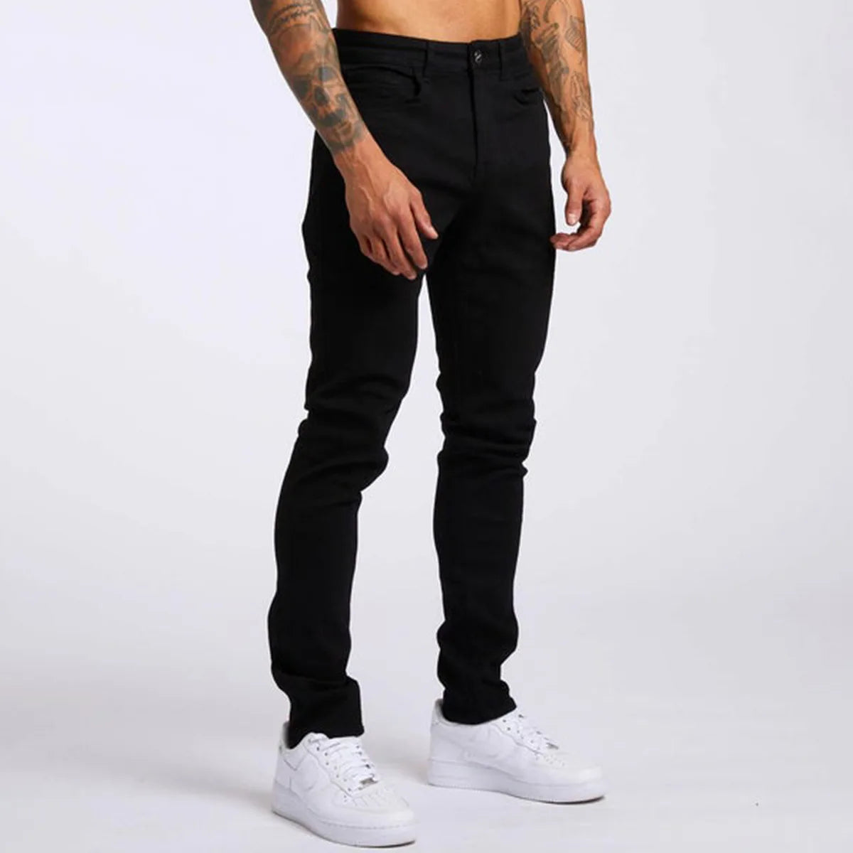 2025 New style denim men's pants, Instagram trend, black slim-fit high-waisted denim jeans for men