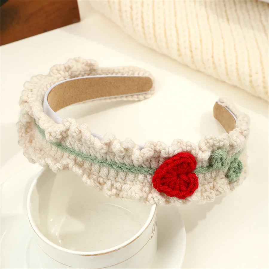 Fashion children's hair accessories winter hand-knitted wool headband lady cute girl heart flower wide headband hair accessories