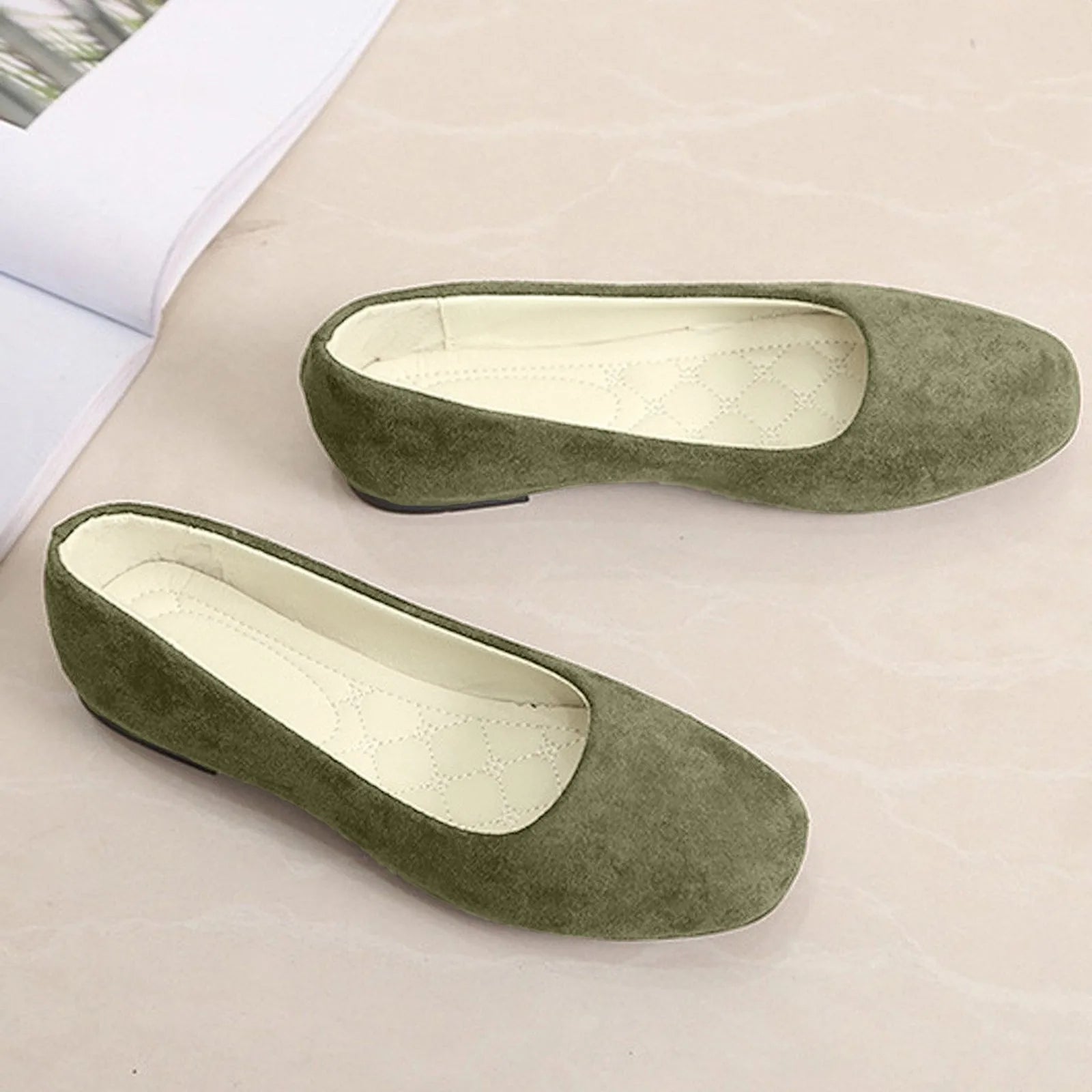 Women Suede Loafers Flat Heel Shallow Female Shoes Spring Summer Square Toe Basic Concise Women Pumps Size 36-43