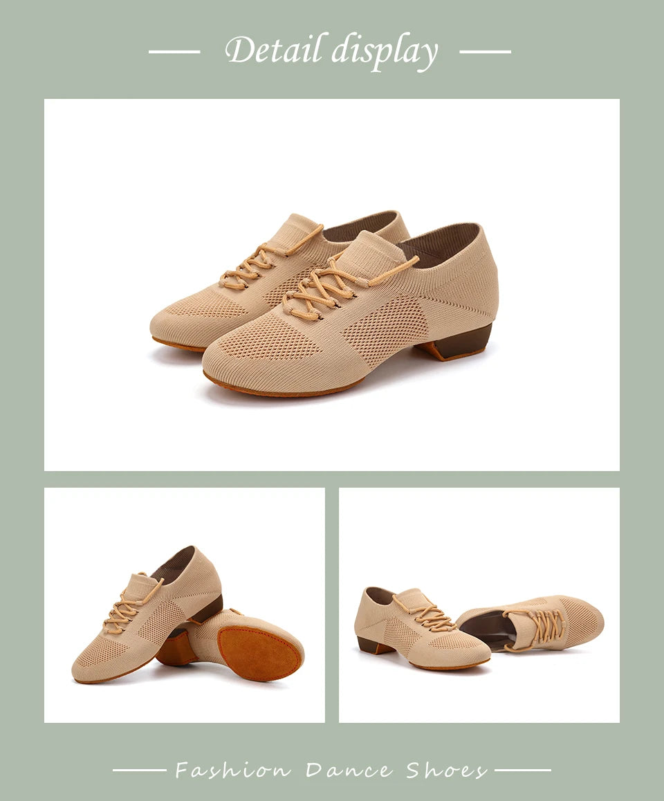 Women Dance Shoes Knitted Teacher Shoes Soft sole Low Heel Latin Training Shoes Ballet Dance Shoes Jazz Ballroom Sneakers Girls