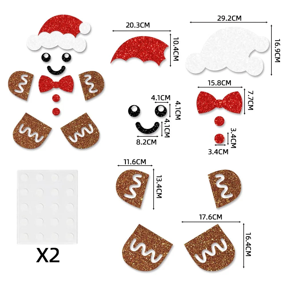 Christmas Felt Door Stickers Christmas Xmas Snowman Santa Claus Xmas Tree Gingerbread Man Door Decals Decor Window Door Decor