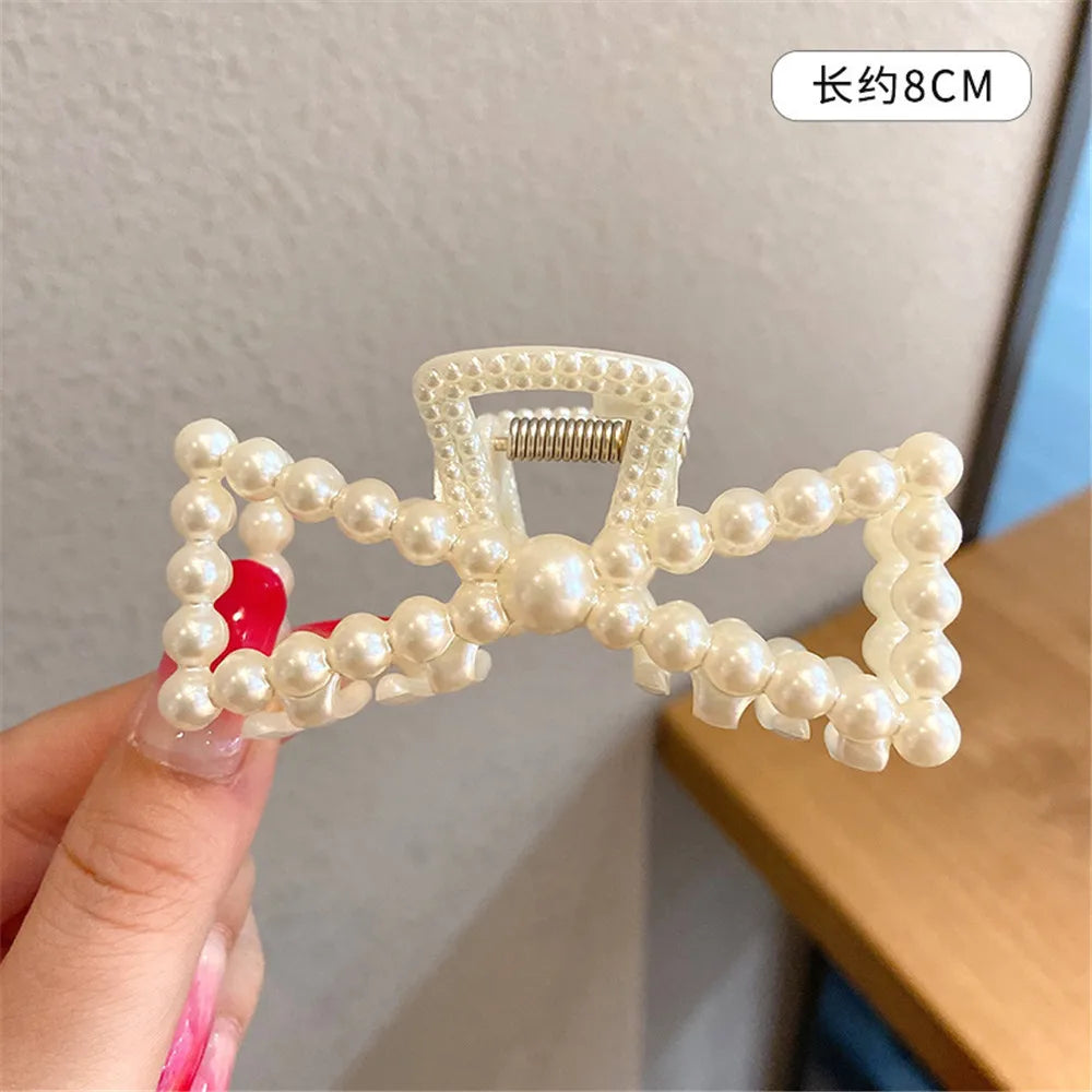 1PC Elegant Pearls Beads Hairpin for Women Headwear Horsetail Hair Clips Hair Crab Accessories Fashion Geometric Hair Claw
